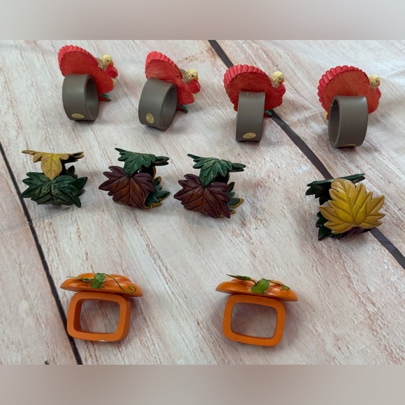 Vintage Lot Of 10 Ceramic Napkin Rings Halloween Fall Thanksgiving - Picture 2 of 2